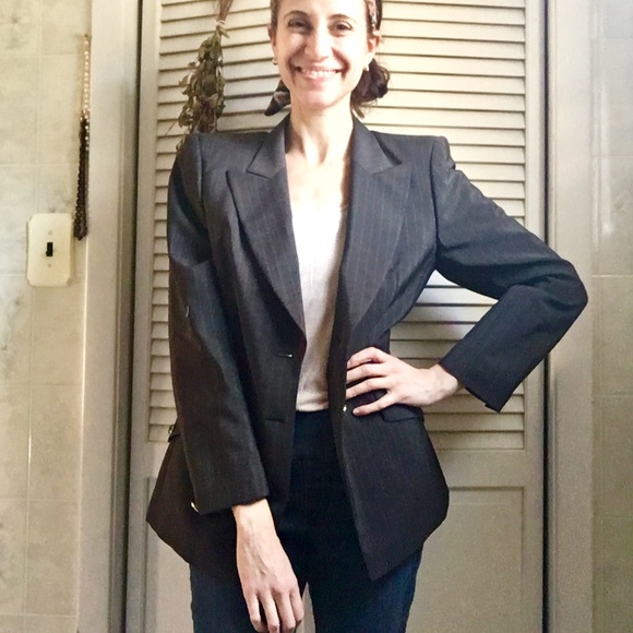 {Escada} Wool & Mohair Dark Grey Pinstripe Blazer - Picture 2 of 8